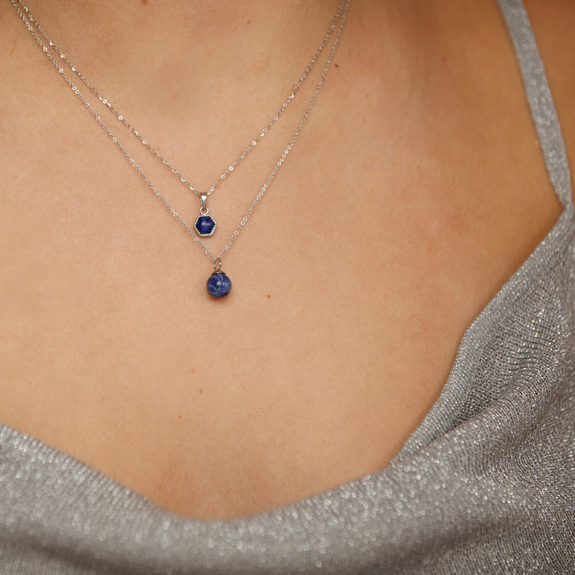 Zilveren Ketting met Blue Aventurine Zeshoek Hanger