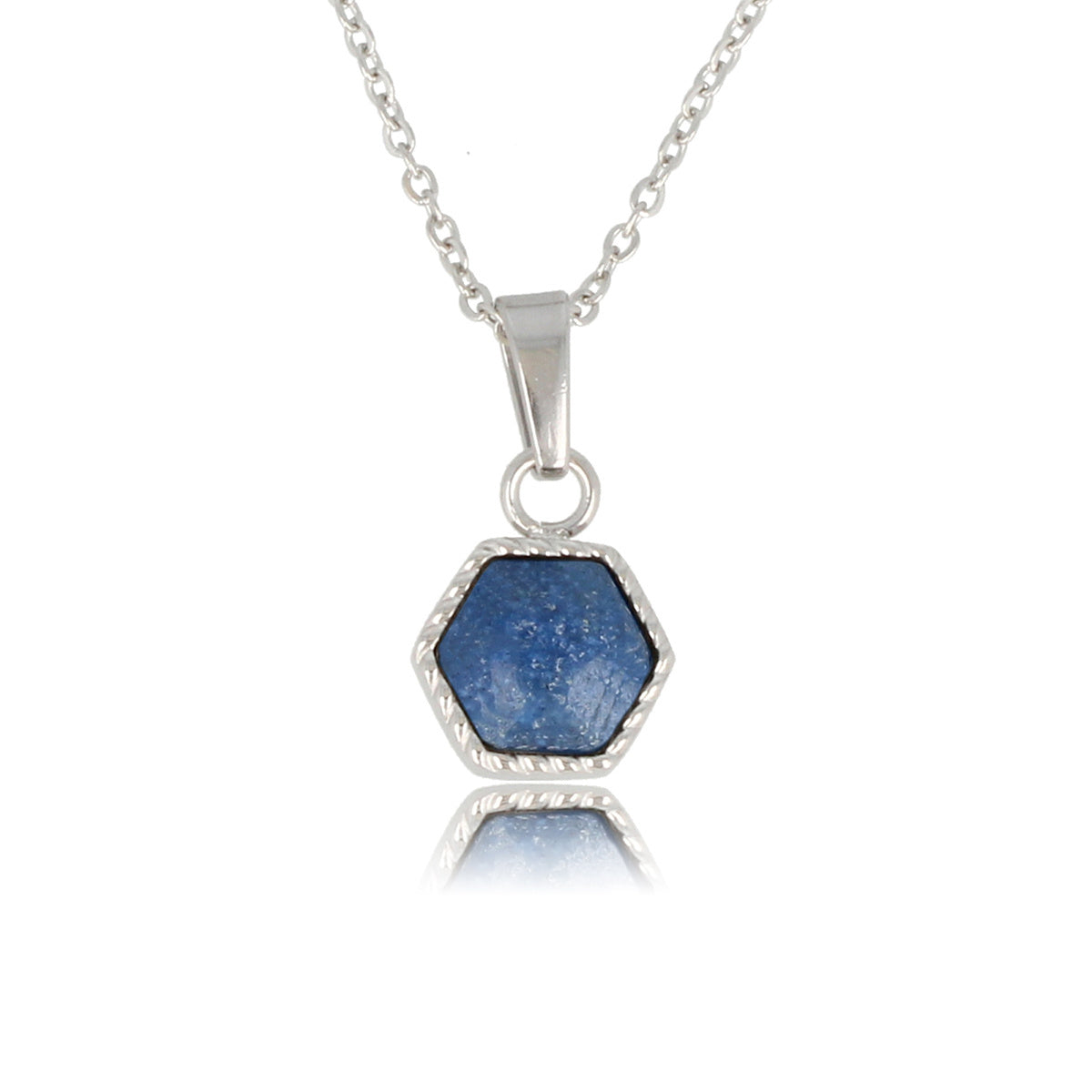 Zilveren Ketting met Blue Aventurine Zeshoek Hanger