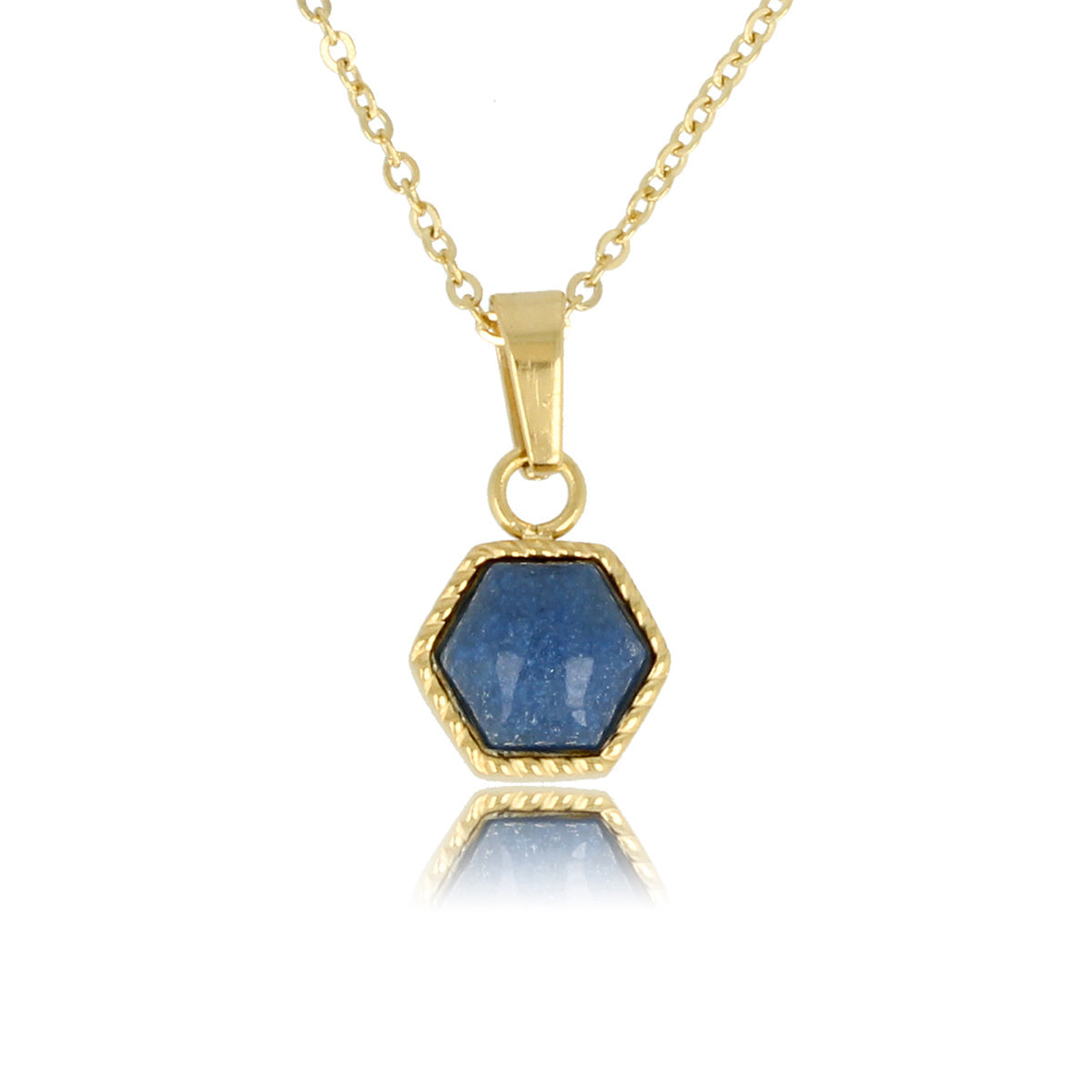 Gouden Ketting met Blue Aventurine Zeshoek Hanger
