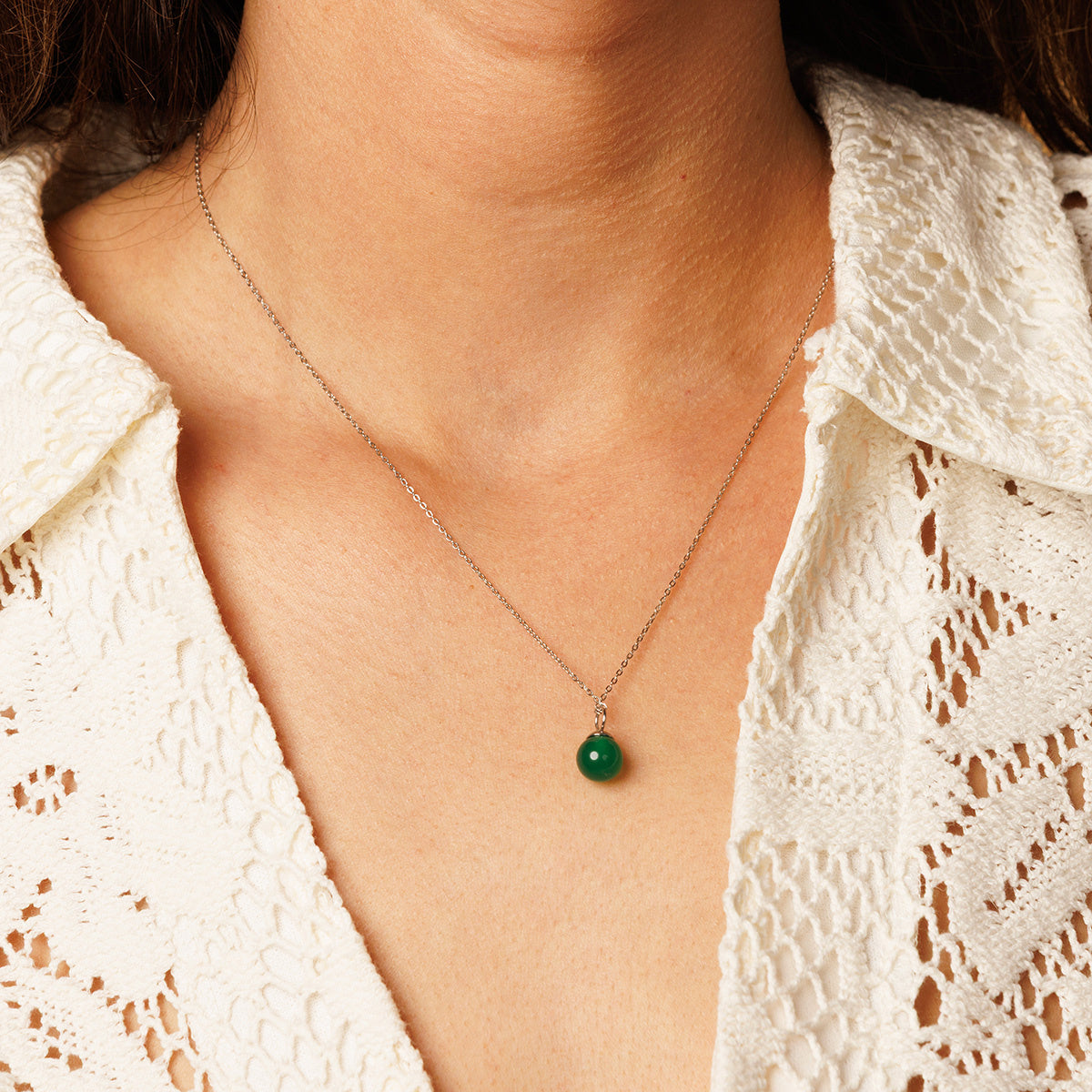 Zilveren Ketting met Ronde Green Agate Edelsteen
