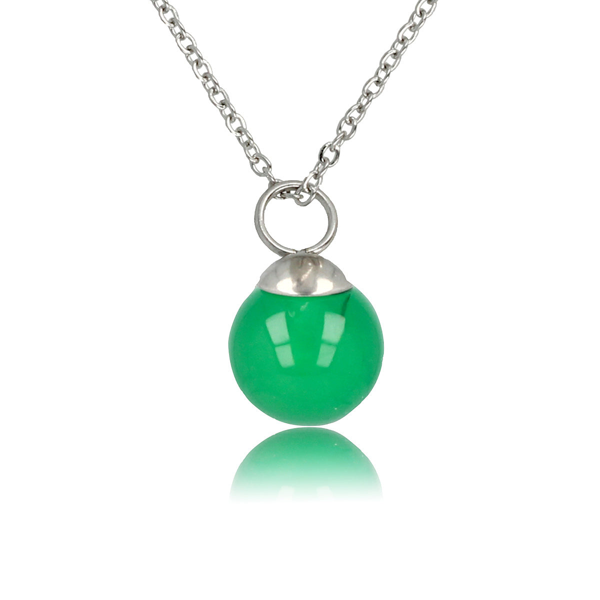Zilveren Ketting met Ronde Green Agate Edelsteen