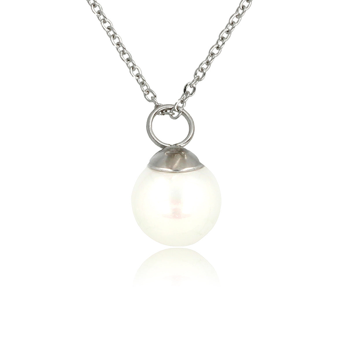Zilveren ketting met ronde witte parel balletje