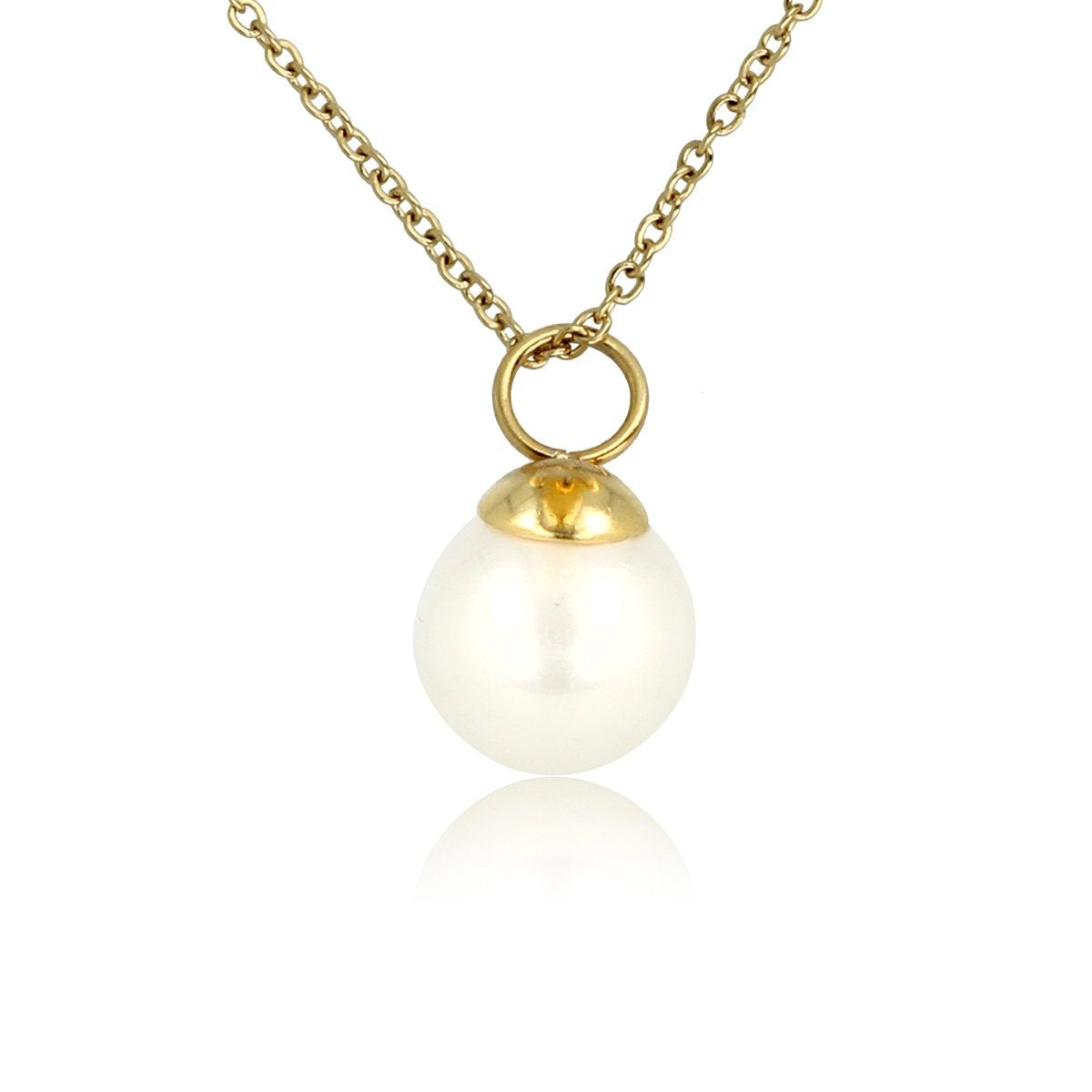 Gouden ketting met ronde witte parel balletje