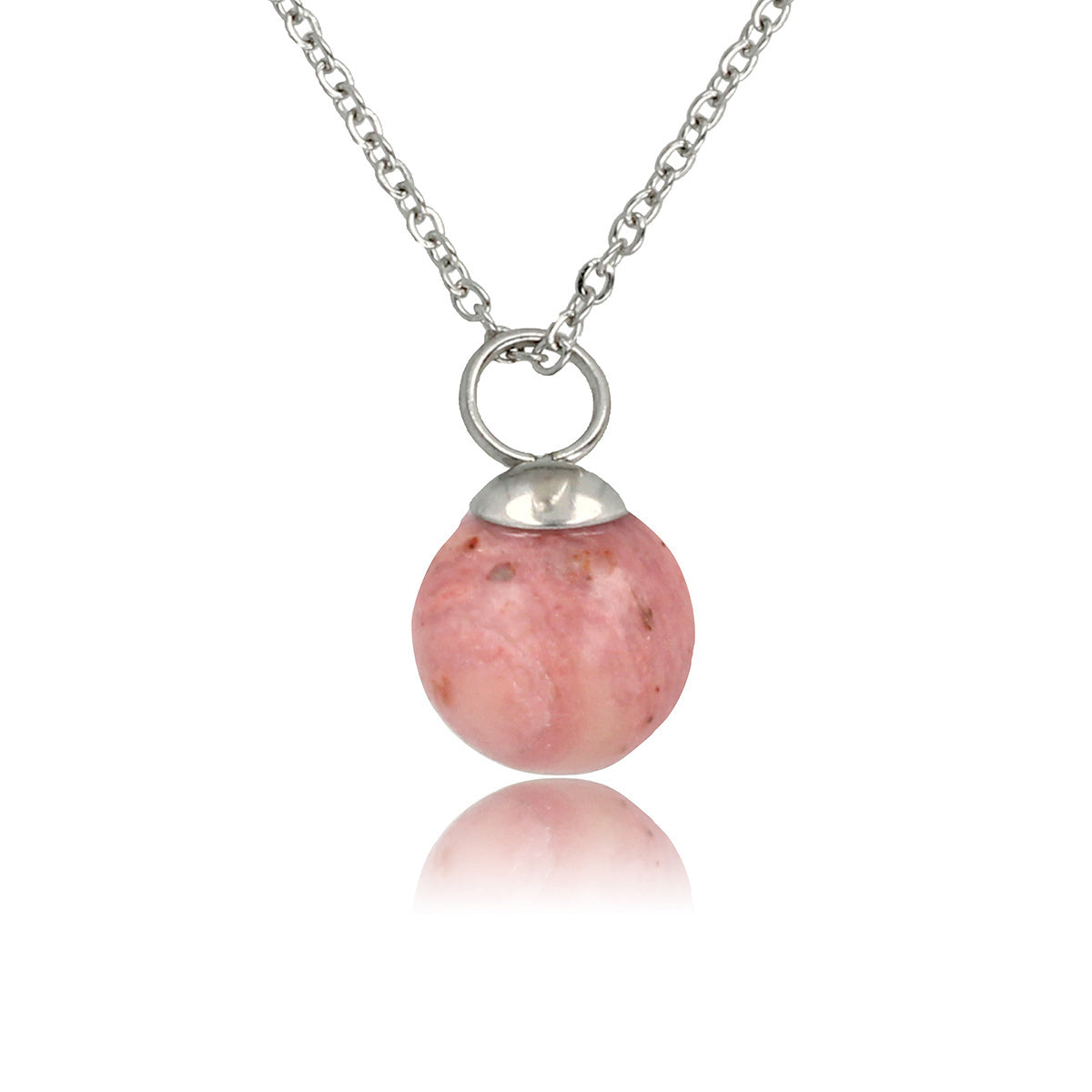 Zilveren ketting met Rhodonite edelsteen balletje