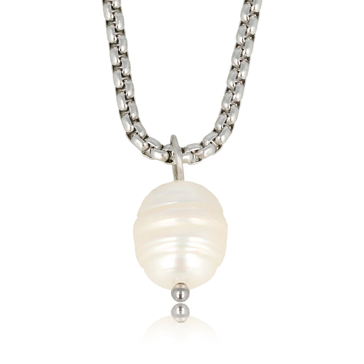 Silver Link Chain with Freshwater Pearl