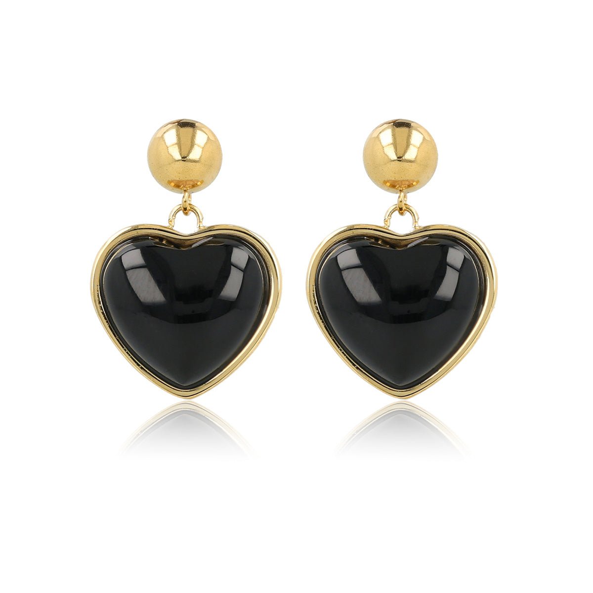 Hartvormige Gouden Oorstekers met Onyx Touch - My Bendel