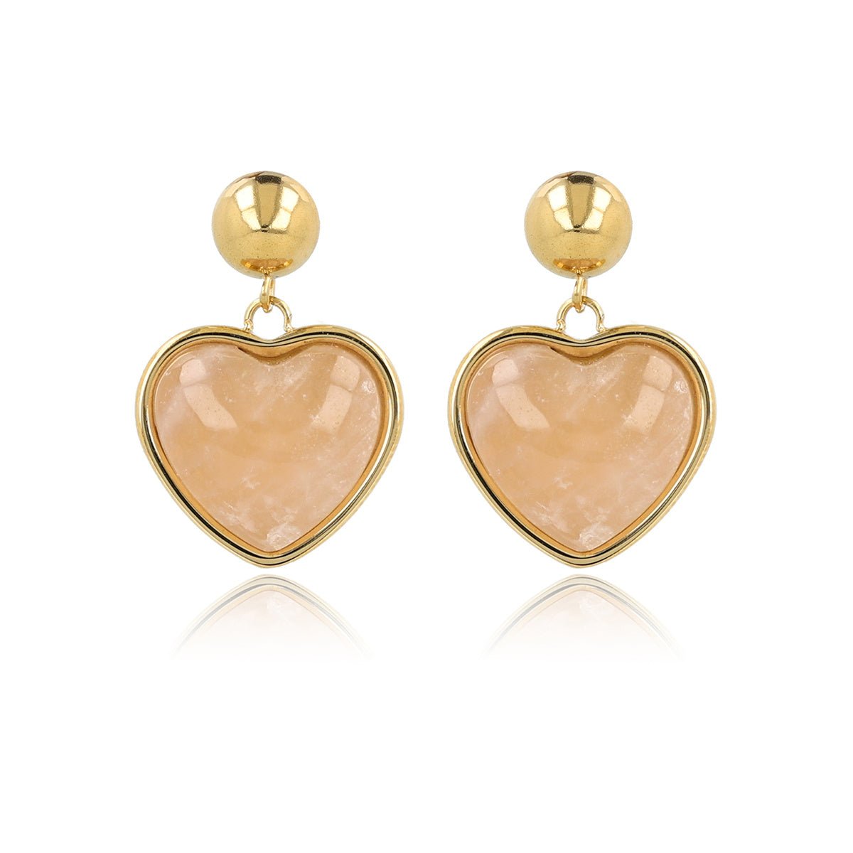 Hartvormige Gouden Oorstekers met Rose Quartz - My Bendel