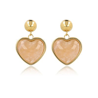 Heart-shaped Gold Stud Earrings with Rose Quartz