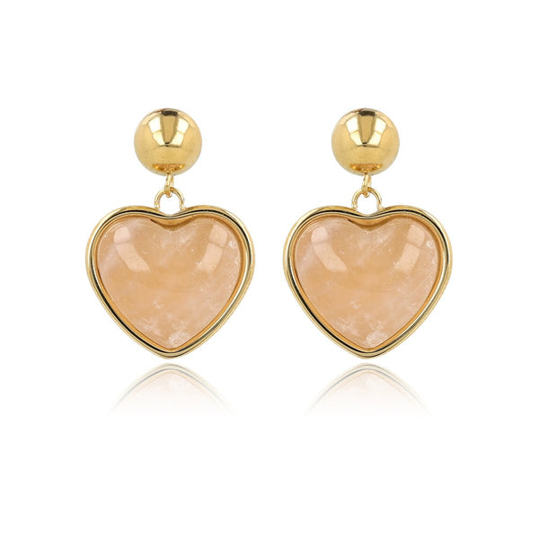 Hartvormige Gouden Oorstekers met Rose Quartz - My Bendel