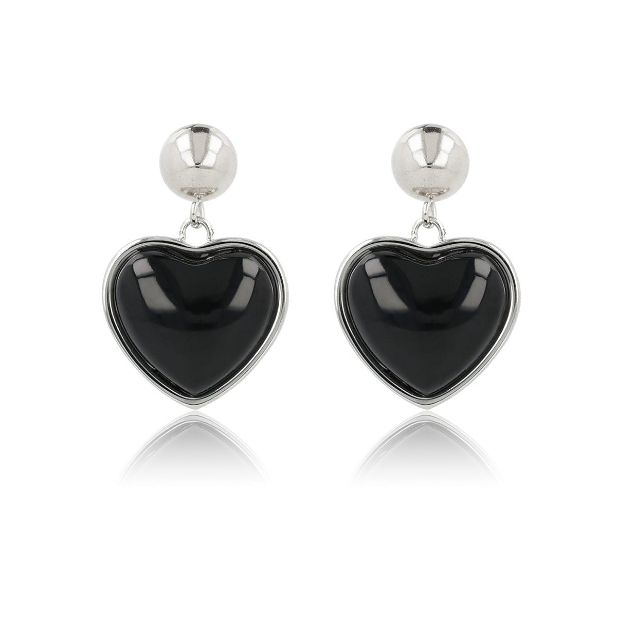 Hartvormige Onyx Oorstekers in Zilver - My Bendel