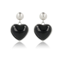 Hartvormige Onyx Oorstekers in Zilver