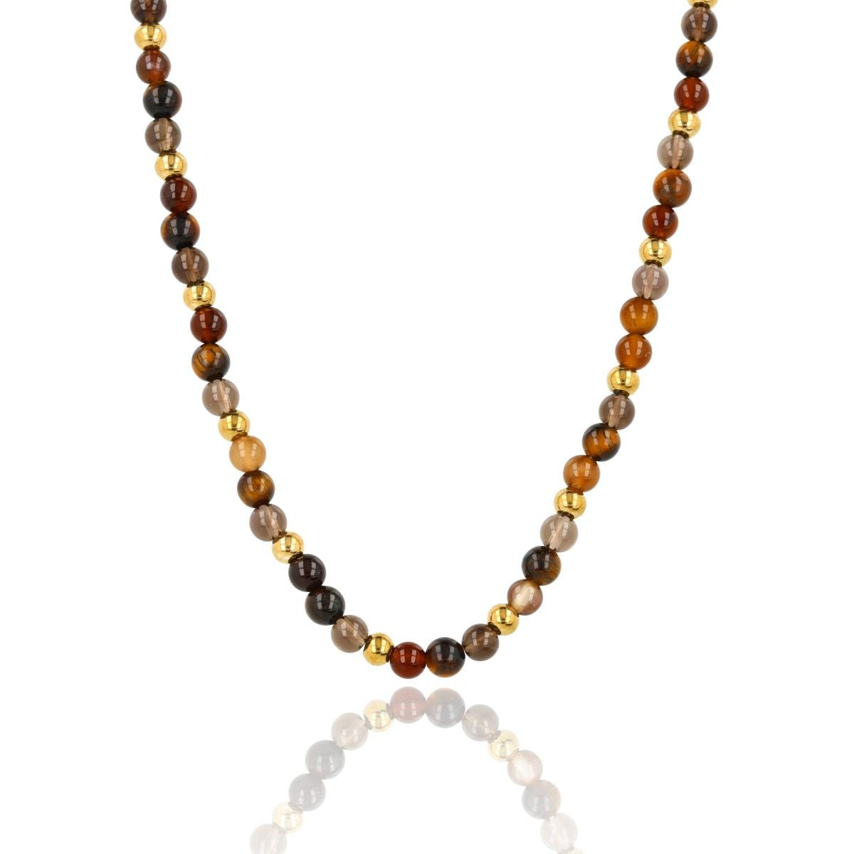 Kralenketting met Verschillende Edelstenen • Tiger Eye, Brown Quartz & Agate