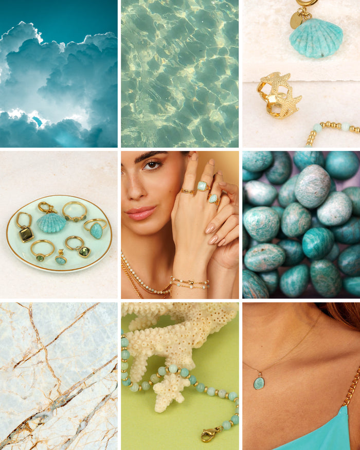 Get inspired: Amazonite!⁠
⁠
This gemstone helps with emotional balance and provides calmness and positive energy. 🩵💚⁠
⁠
⁠
#mybendel #jewelry #sieraden #edelsteen #goudensieraden #gemstone #amazonite #inspo