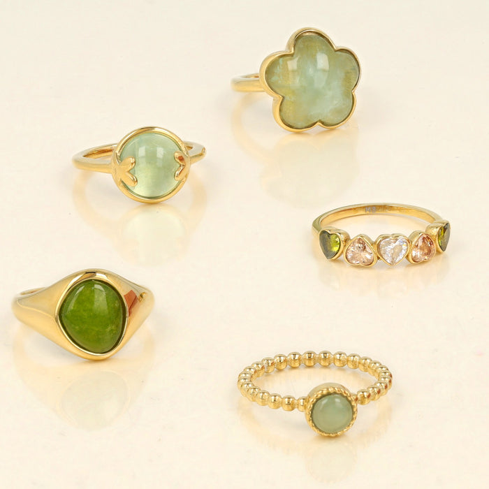NEW IN: Onze groene ringen. Met de mooiste edelstenen zoals Green Fluorite, Green Aventurijn en Peridot. Let