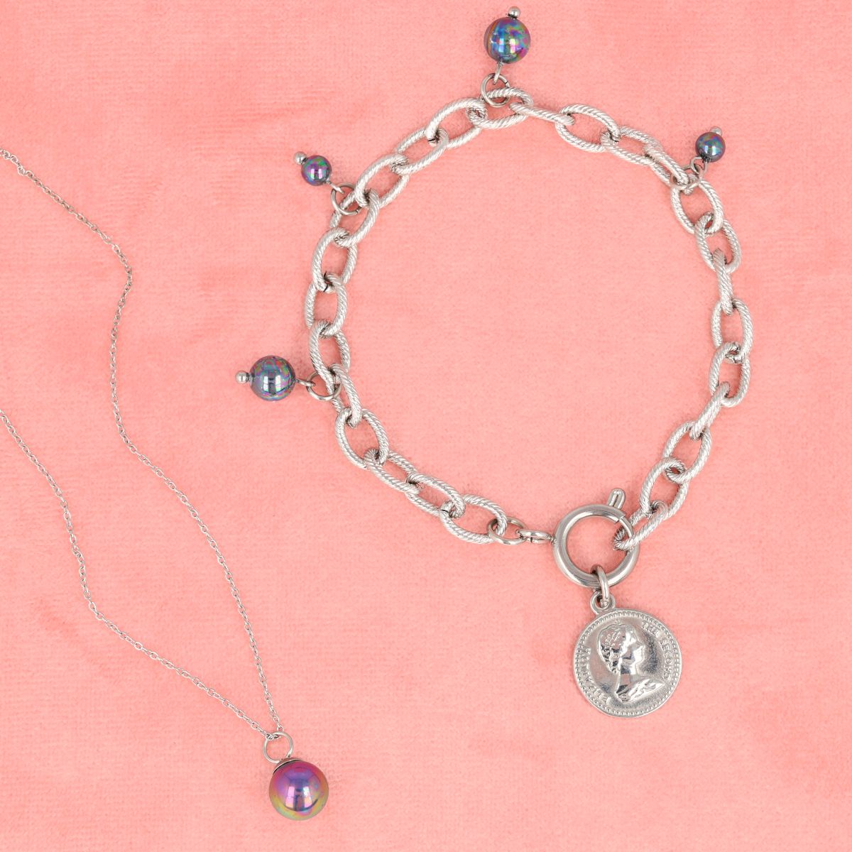 Sieraden set zilver met zwarte parels