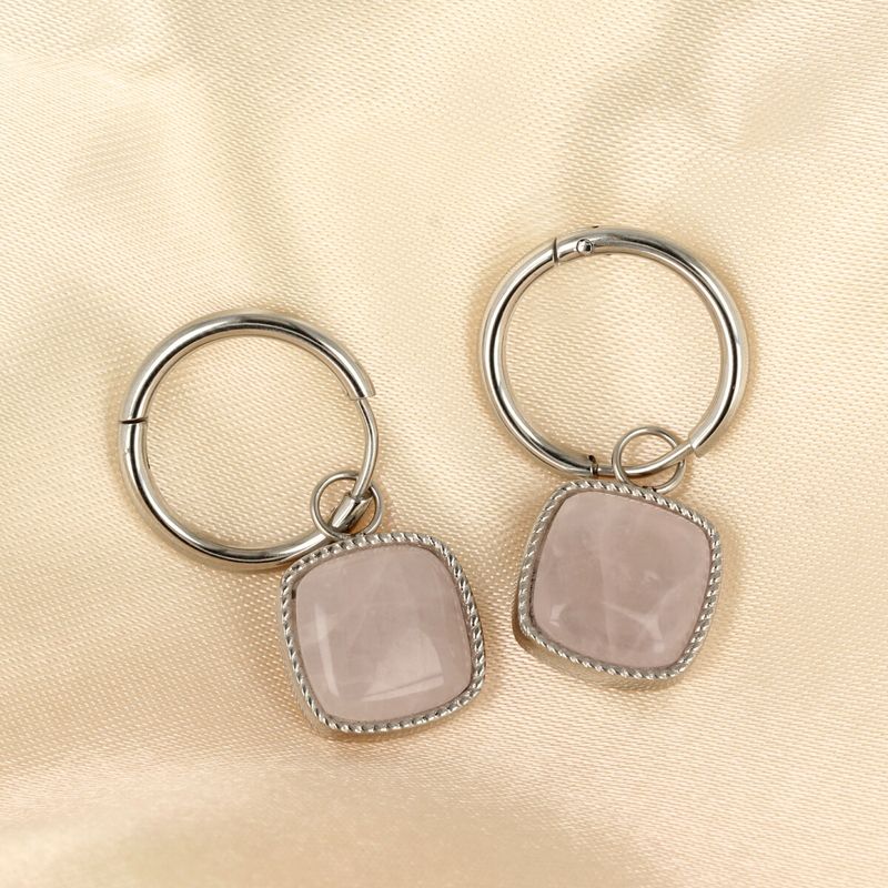 Silver Earring with Large Rose Quartz Gemstone