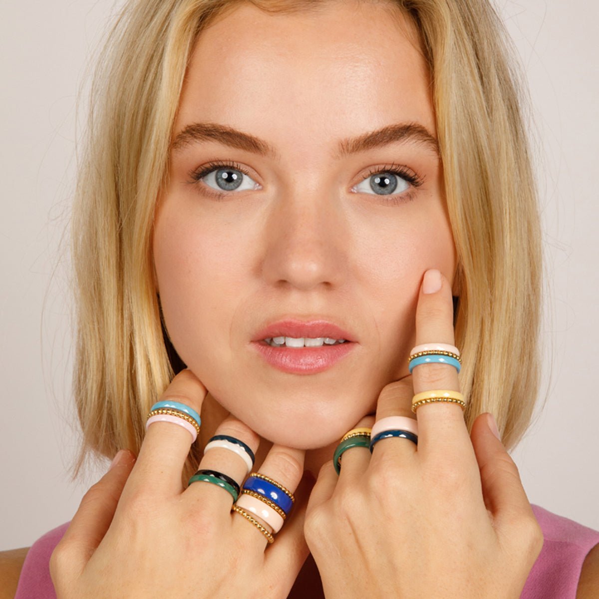 Keramieken ring 3mm - facet geslepen - zalmkleurig - My Bendel