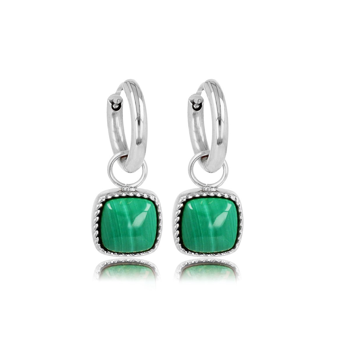 Klassieke Zilveren Oorring met Malachite Hanger - My Bendel