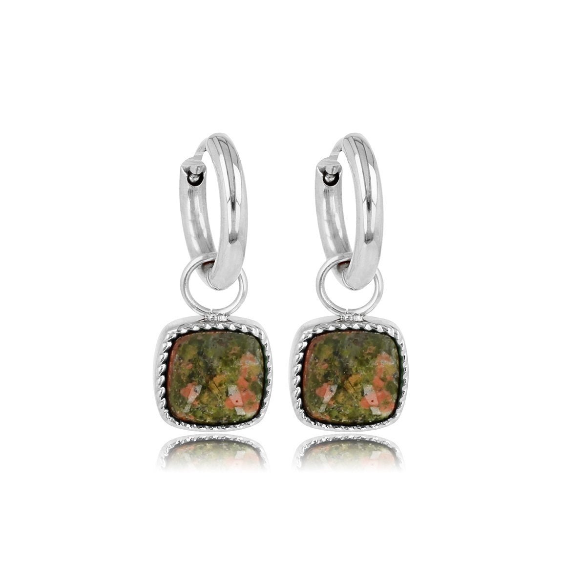 Klassieke Zilveren Oorring met Unakite Hanger - My Bendel