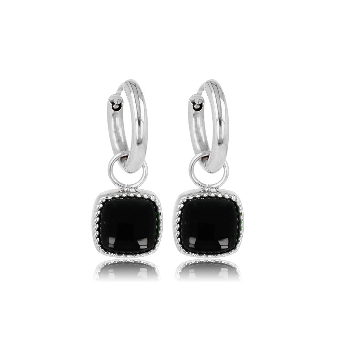 Klassieke Zilveren Oorringen met Onyx Hanger - My Bendel
