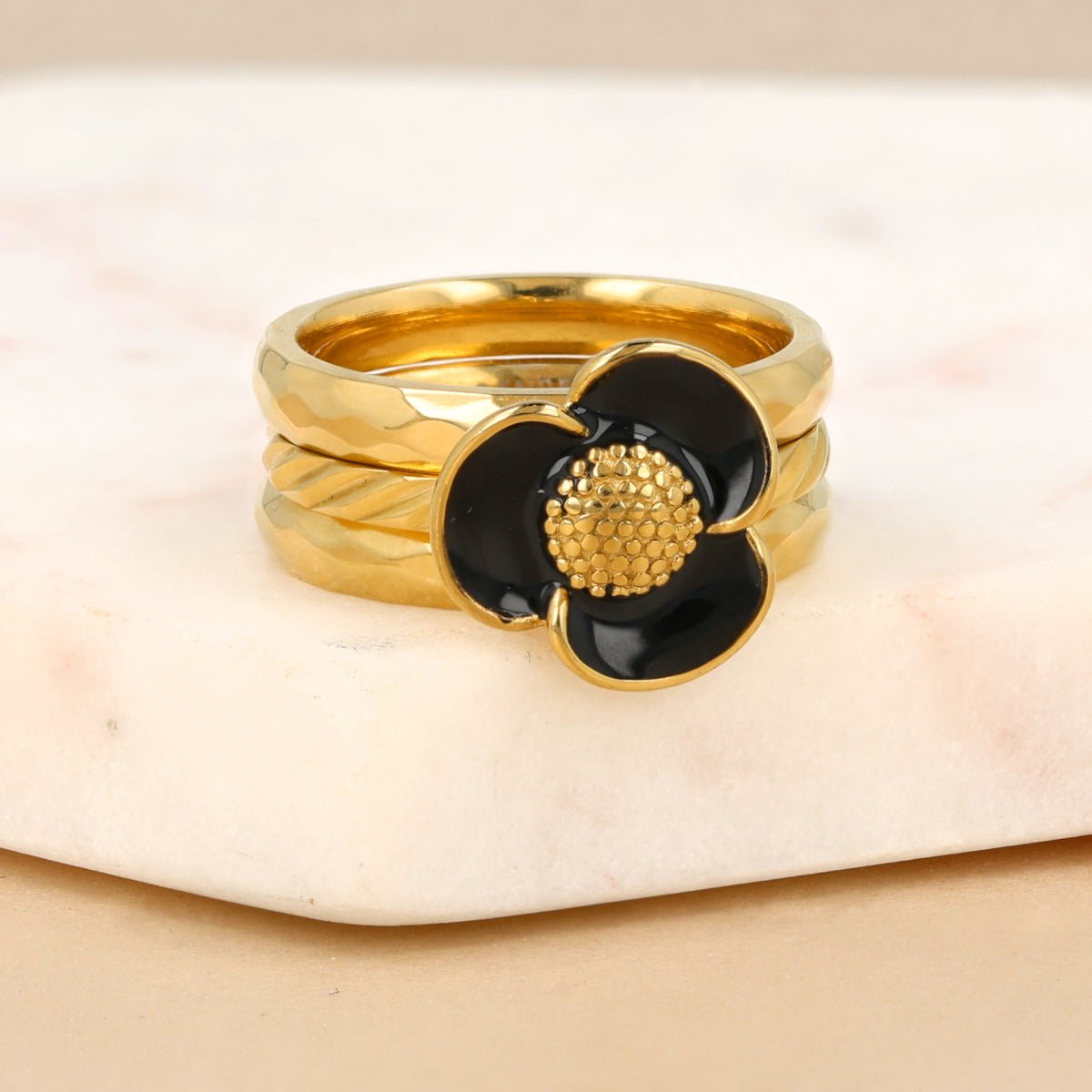 Luxe ringenset met zwarte bloem - My Bendel