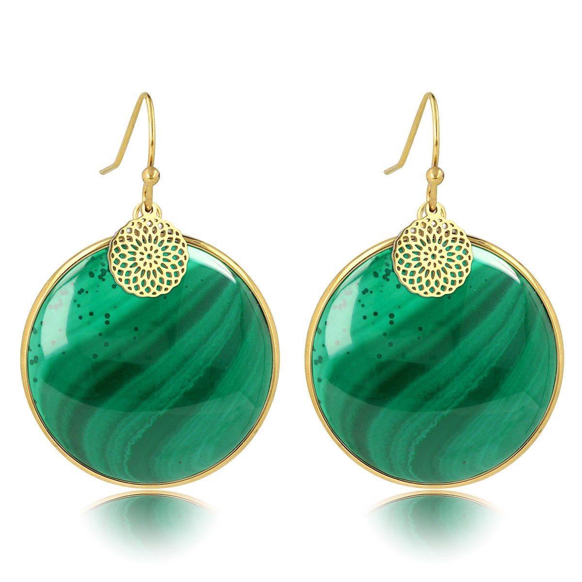 Malachite Bloemgoud Oorbel 40mm - Unieke Elegantie - My Bendel