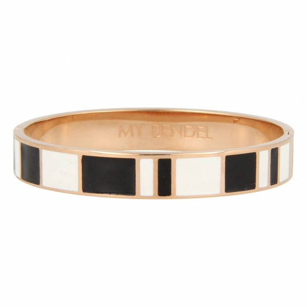 Stijlvolle 10 mm brede roségouden bangle. Prachtig zwart-wit epoxy design. Blijft mooi, irriteert niet. Perfect voor elke gelegenheid. # MB1000