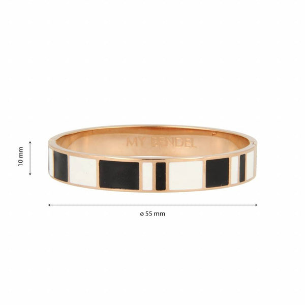 Stijlvolle 10 mm brede roségouden bangle. Prachtig zwart-wit epoxy design. Blijft mooi, irriteert niet. Perfect voor elke gelegenheid. # MB1000