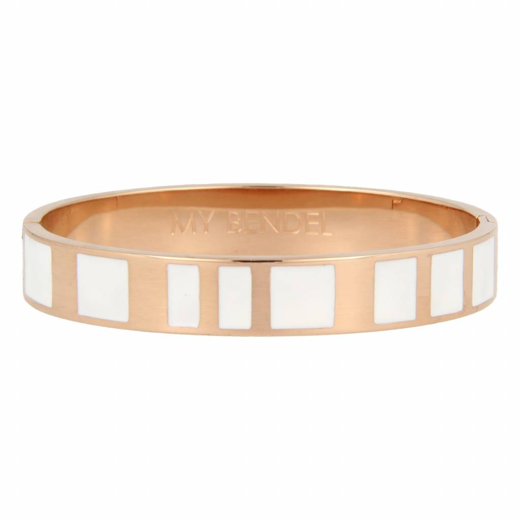 Elegant 10 mm wide rose gold bangle with stunning white epoxy. Durable, hypoallergenic, and colorfast. Perfect for every occasion. # MB1002