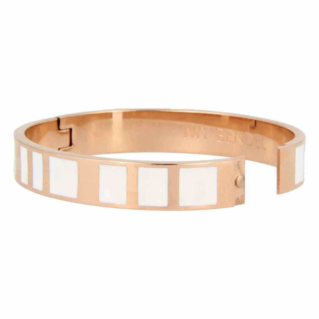 Elegant 10 mm wide rose gold bangle with stunning white epoxy. Durable, hypoallergenic, and colorfast. Perfect for every occasion. # MB1002