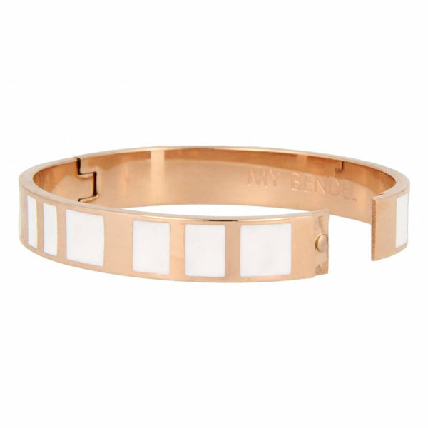 Elegant 10 mm wide rose gold bangle with stunning white epoxy. Durable, hypoallergenic, and colorfast. Perfect for every occasion. # MB1002