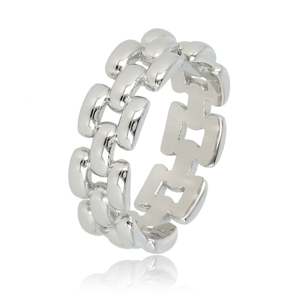 Brede gevlochten edelstalen damesring - Elegant zilver