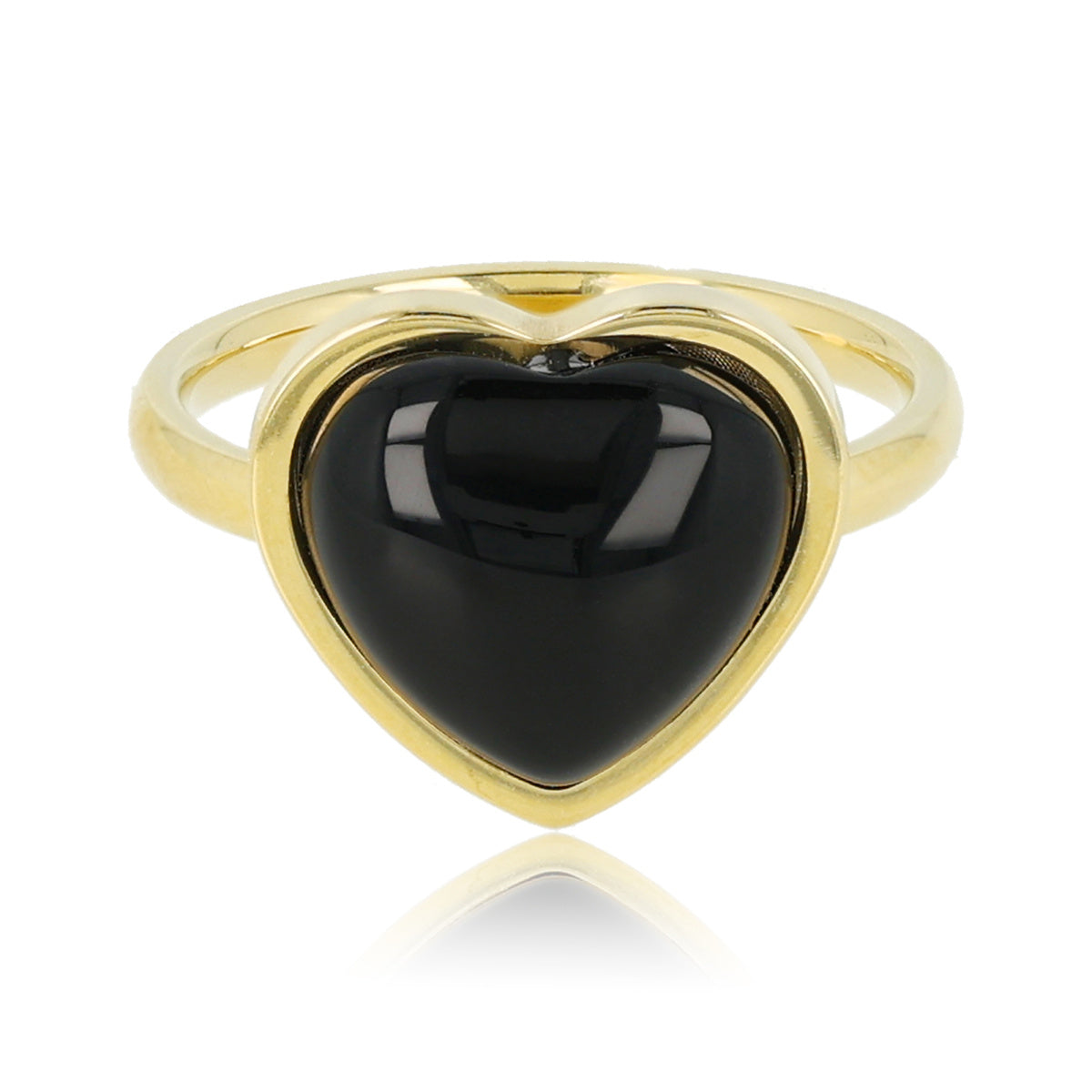 Golden heart ring - Onyx gemstone - Inner strength