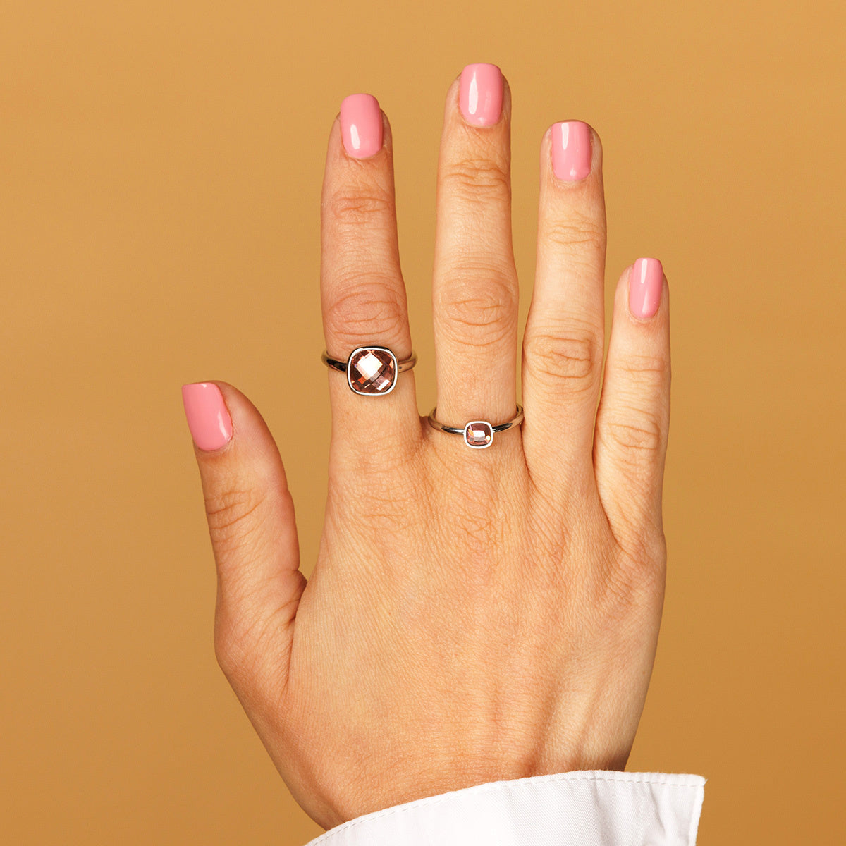 Silver ring - pink faceted crystal glass stone