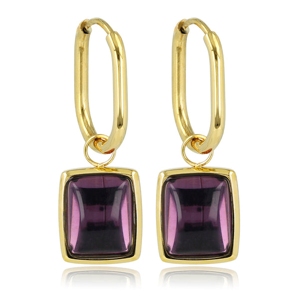 Violet Glassteen - Ovale Gouden Oorringen