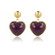Heart-shaped Gold Stud Earrings with Amethyst Heart