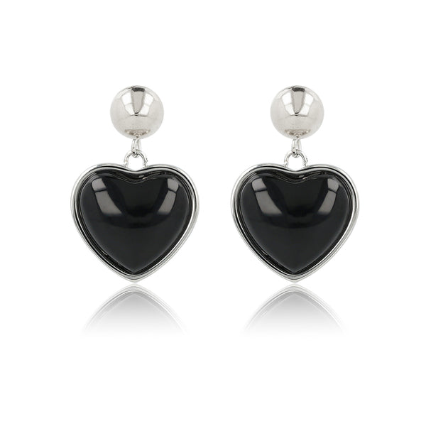 Hartvormige Onyx Oorstekers in Zilver