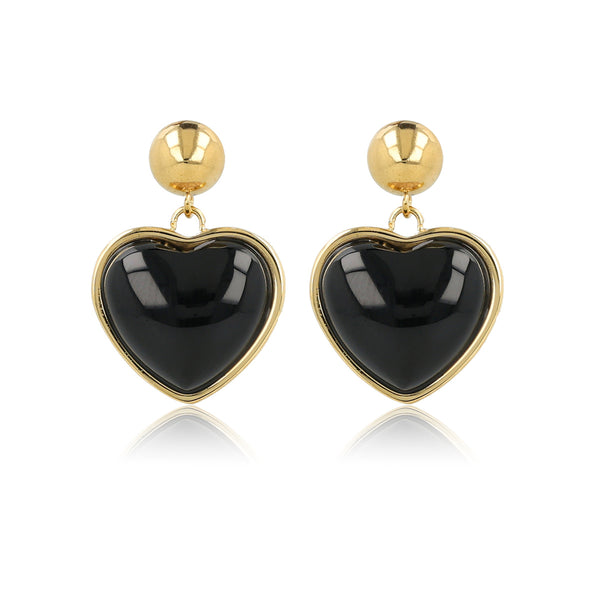 Hartvormige Gouden Oorstekers met Onyx Touch