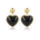 Heart-shaped Gold Stud Earrings with Onyx Touch