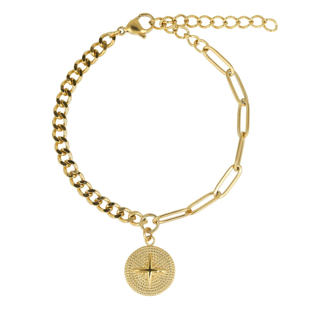 Gouden schakelarmband met sterhanger - stainless steel