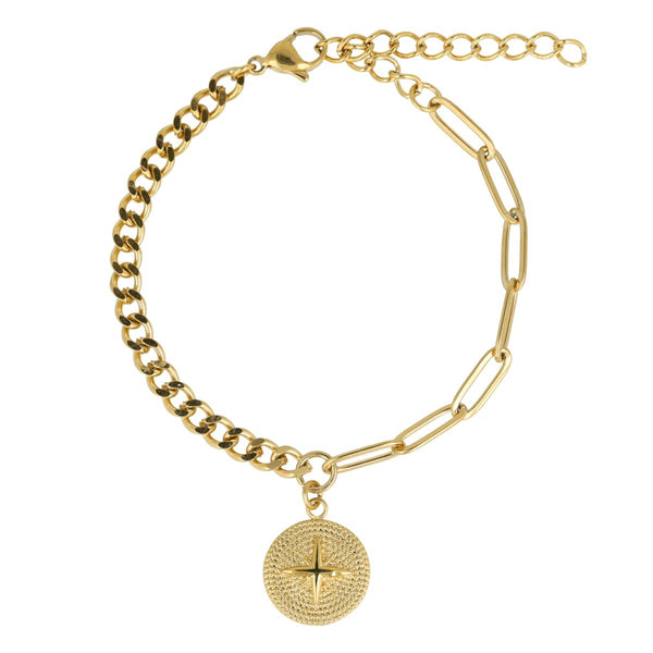 Gouden schakelarmband met sterhanger - stainless steel