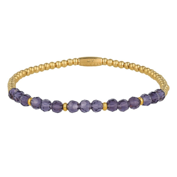 Gouden Armband met Violet glaskristallen kralen