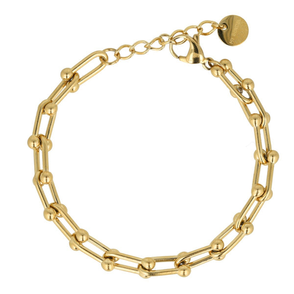 Gouden dames schakelarmband met bolletjes