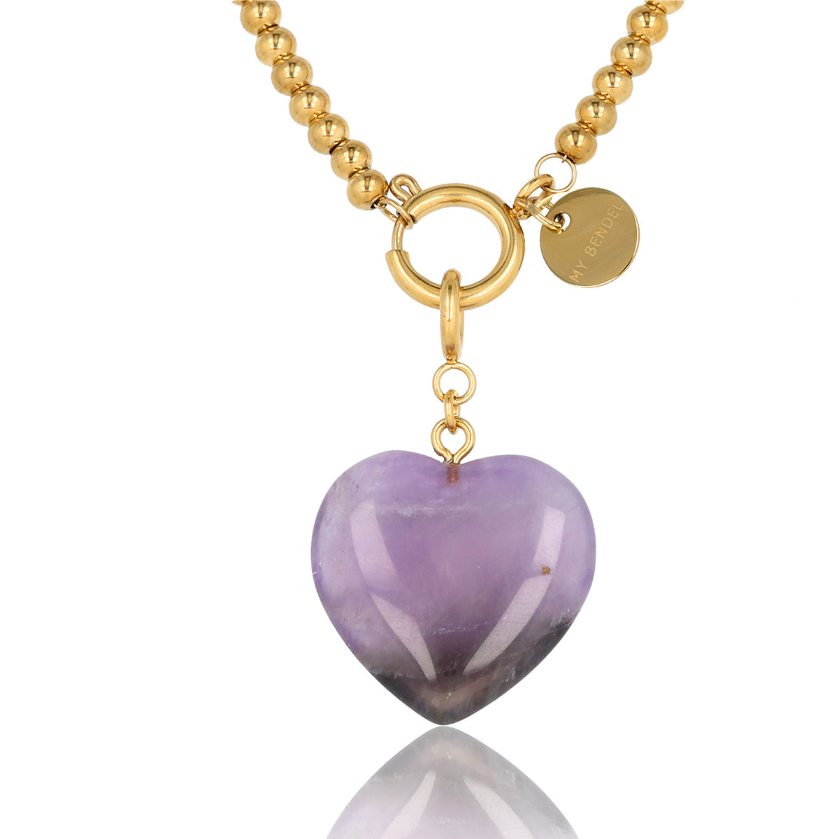 Gold Link Chain Women Amethyst Heart 47cm