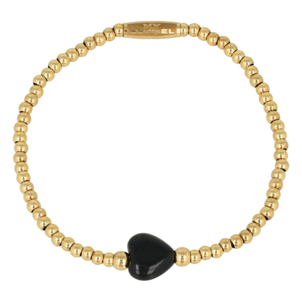 Elastische Onyx Armband met Hart bedel