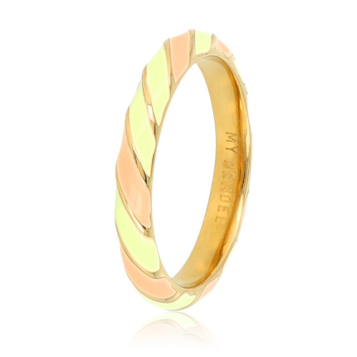Gouden ring - oranje en groen epoxy - kleurrijk accessoire - My Bendel