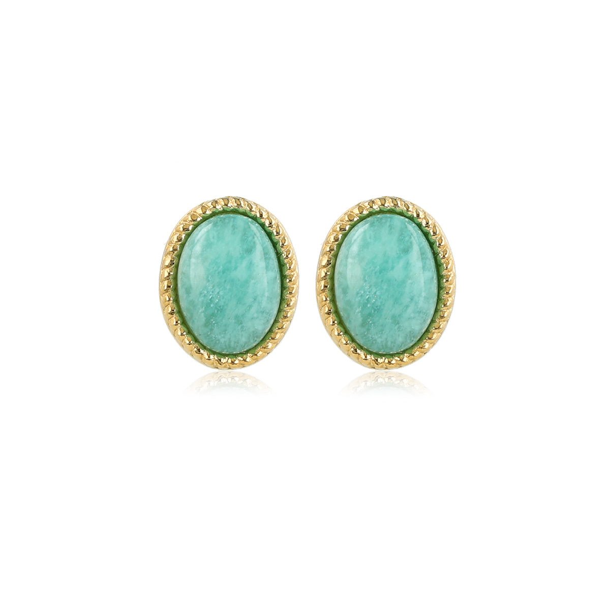 Stralende Gouden Oorstekers met Amazonite Edelsteen - My Bendel