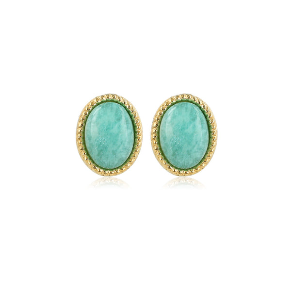 Stralende Gouden Oorstekers met Amazonite Edelsteen