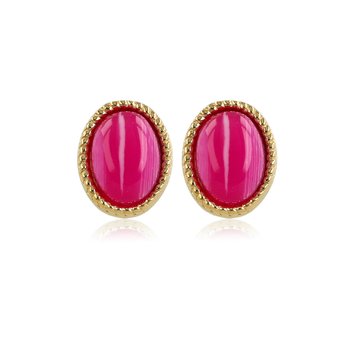 Elegant Gold Stud Earrings with Rose Stripe Agate