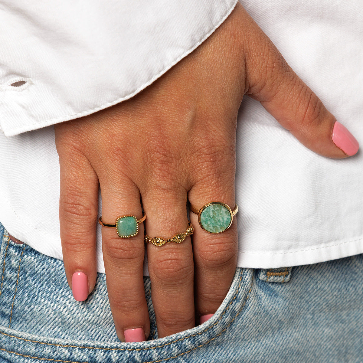 Gold Signet Ring with Blue-Green Amazonite Gemstone